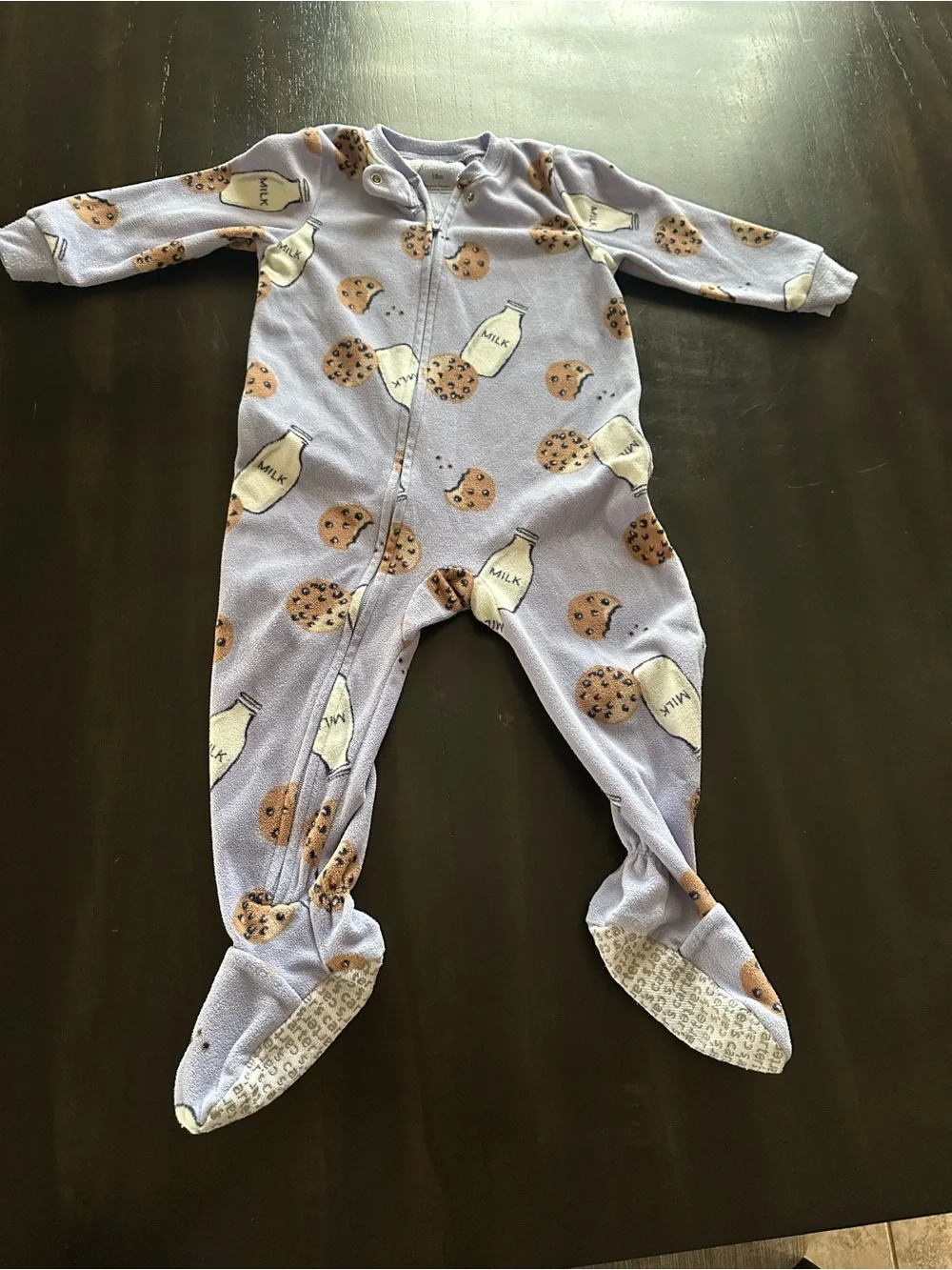 Carter's Lavender Footed One-Piece pajamas with Milk & Cookie Print